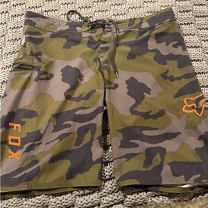 Fox Men's Athletic Camo Shorts - Green, Gray, and Orange